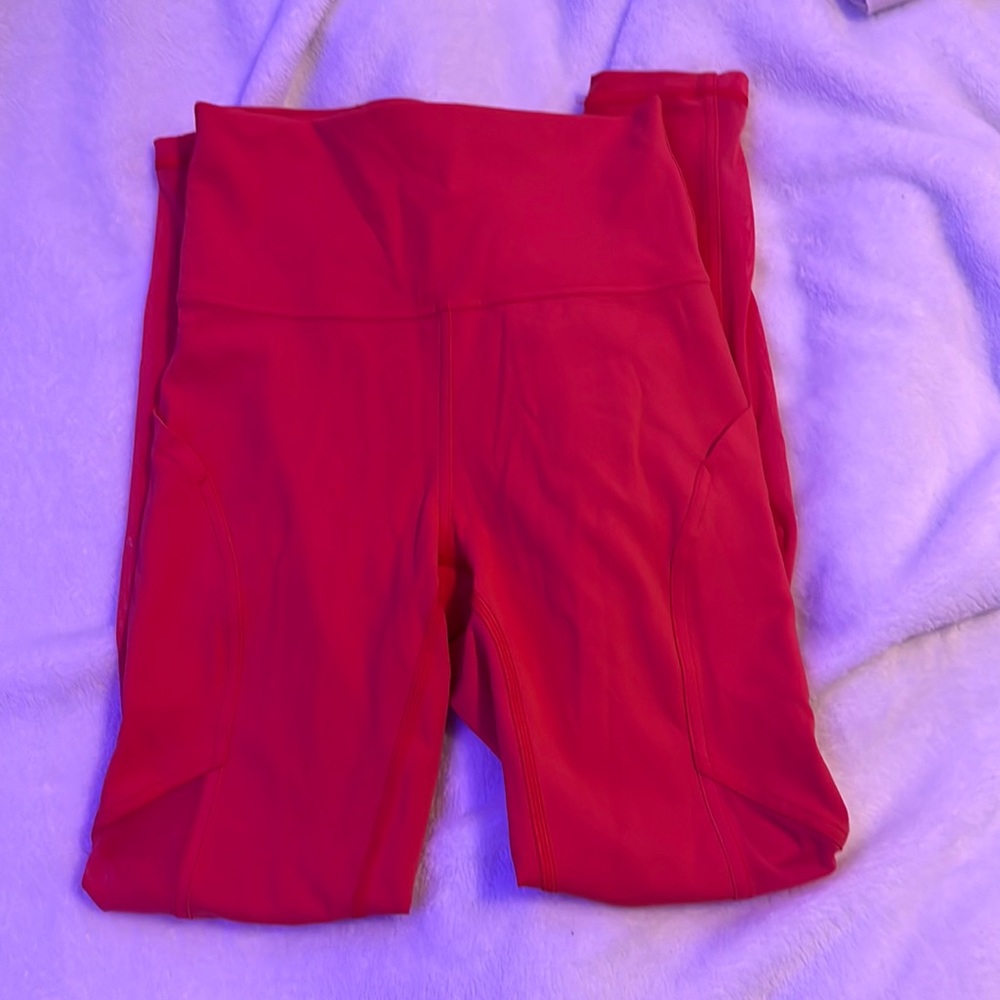 neon orange lululemon leggings - not align , high rise with mesh calf opening